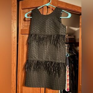 Girls Fun Black Sleeveless Dress with Fringe